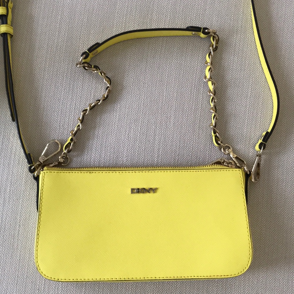 DKNY bright yellow purse saffiano leather